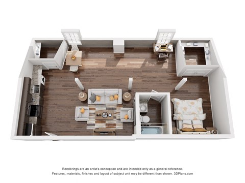 Floor plan for studio, 1 bath, 605 sqft
